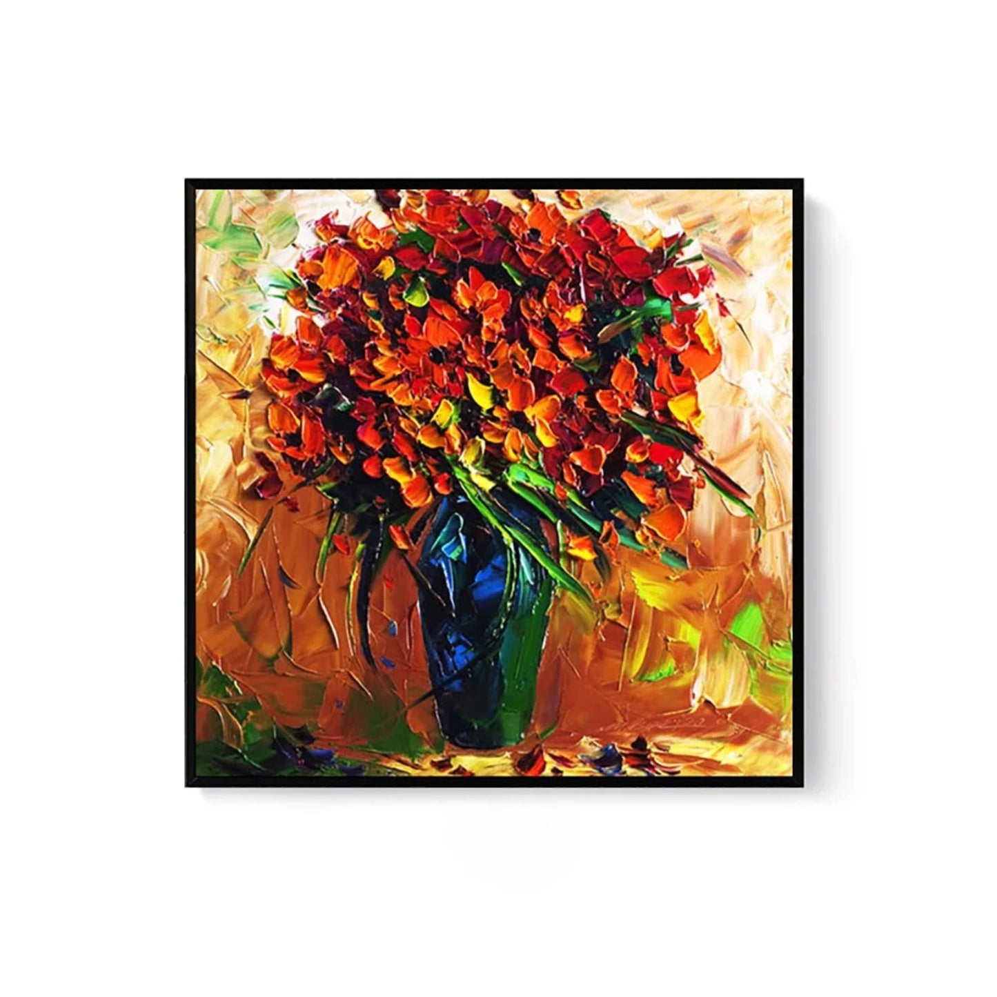 Cosy Textured Autumn Floral Impasto Oil Canvas Painting
