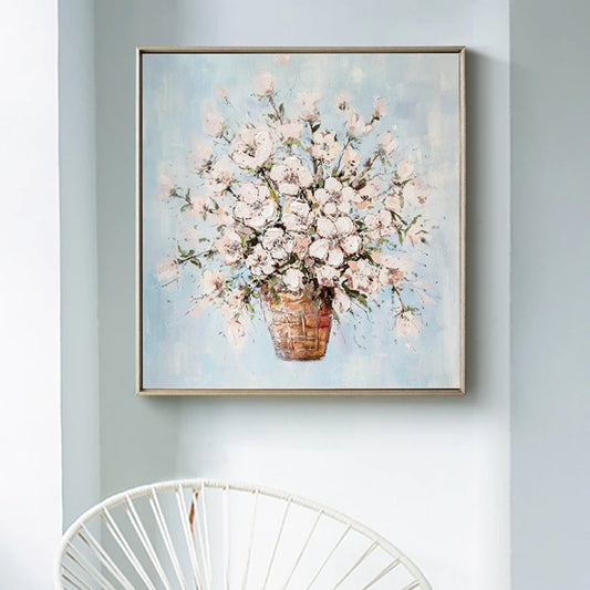 White Magnolia Floral Bouquet Vase Texture Painting