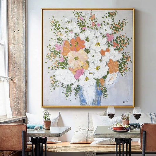 Heavy Textured Pastel Colour Flower Bouquet Painting