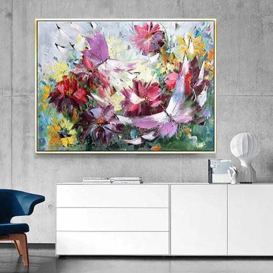 Colourful Impasto Garden Hand-Painted Floral Canvas Art