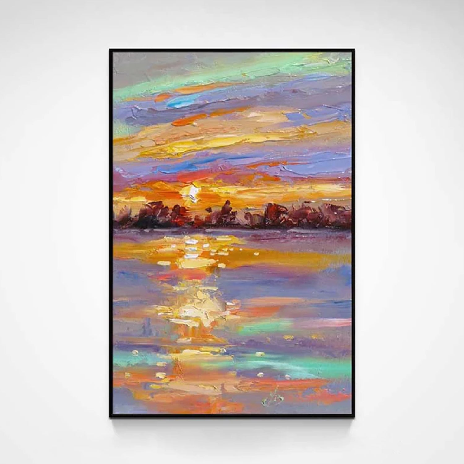 Rich Sunset Reflection Seascape Textured Canvas Artwork