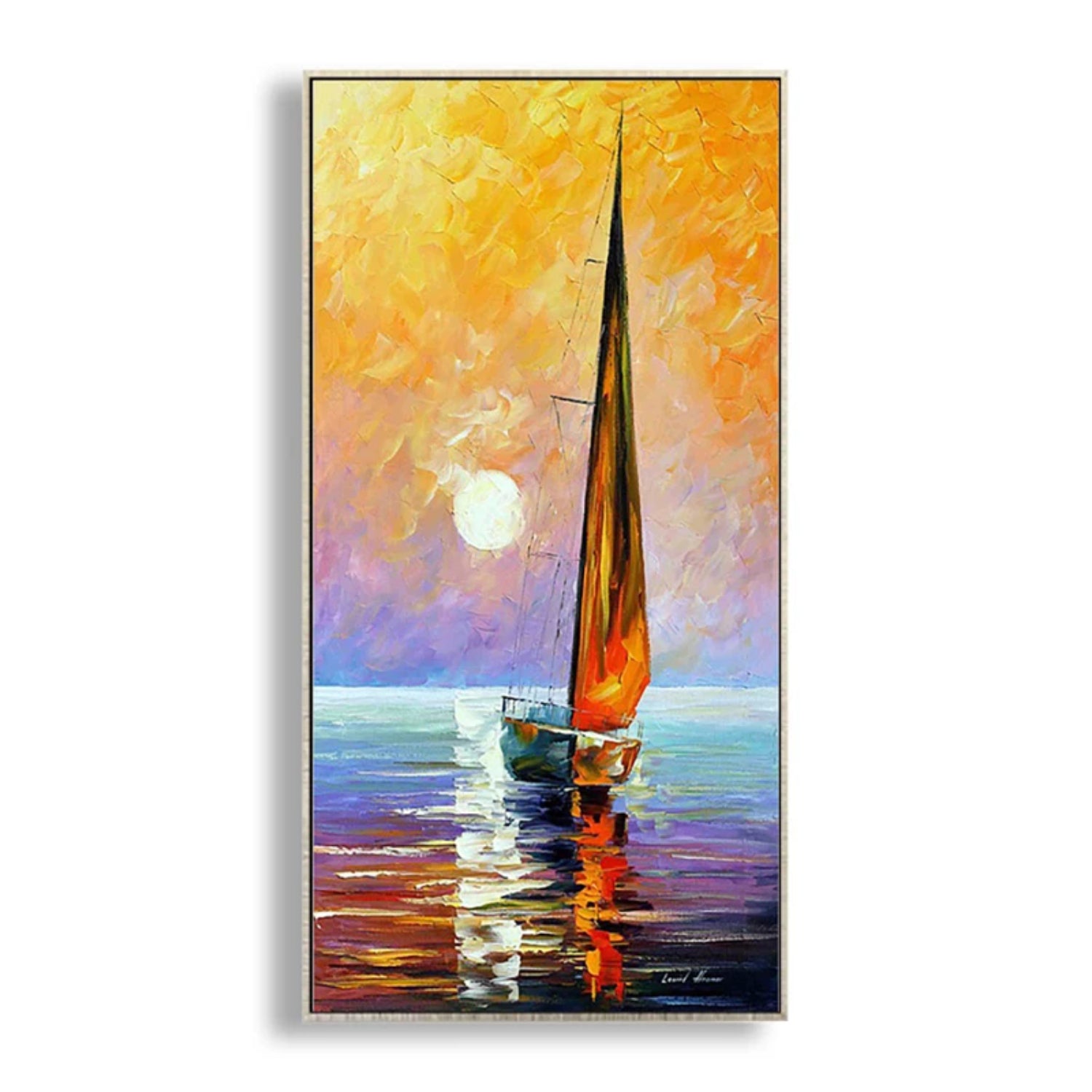 Vibrant Sailboat Sunset Seascape Impression Wall Painting