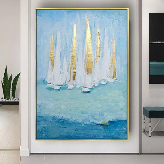 Attractive Abstract Gold Foil Boats Minimalist Art