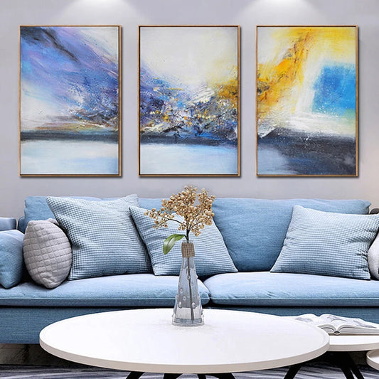 Blend of Multicolour Skyline Set of 3 Abstract Living Room Painting