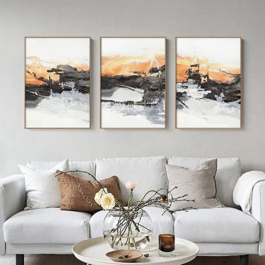 Chinese-Style Set of 3 Pure Handmade Abstract Oil Painting