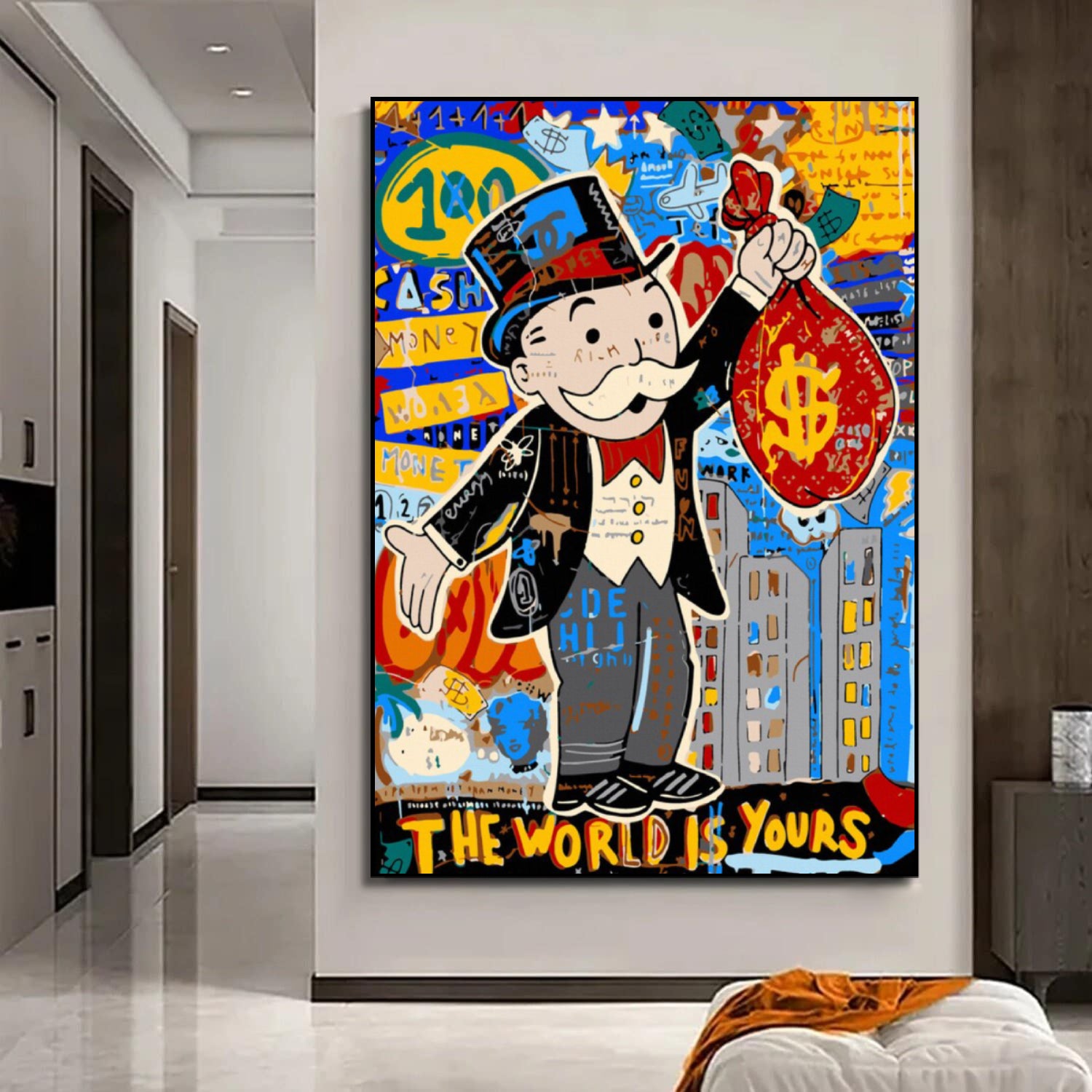 Graffiti Alec Monopoly Holding Money Pop Art Painting