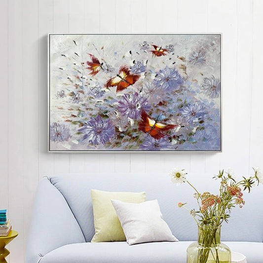 Impressionist Flowers and Butterflies Textured Oil Painting