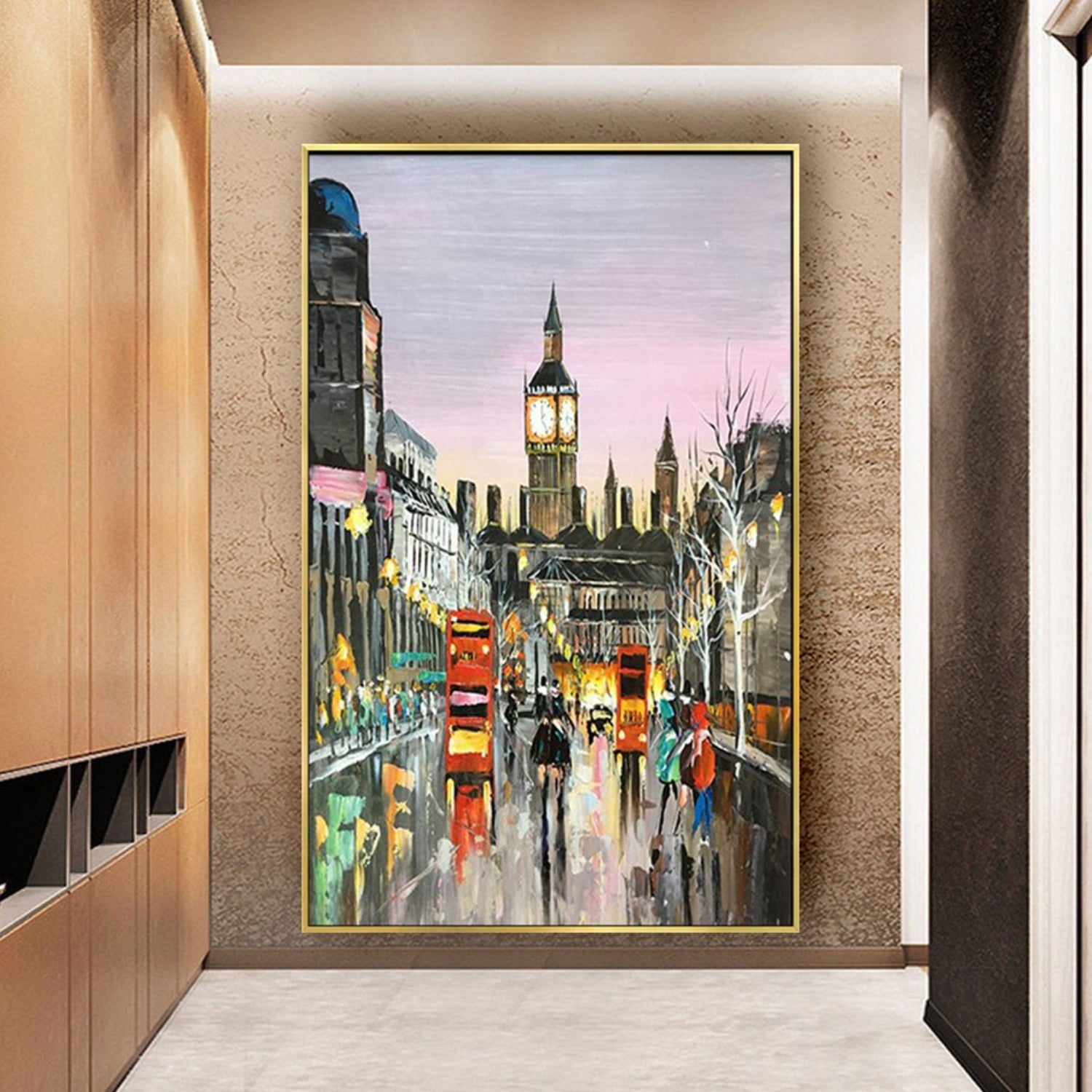 Night Cityscape with Clock Tower Oil Painting