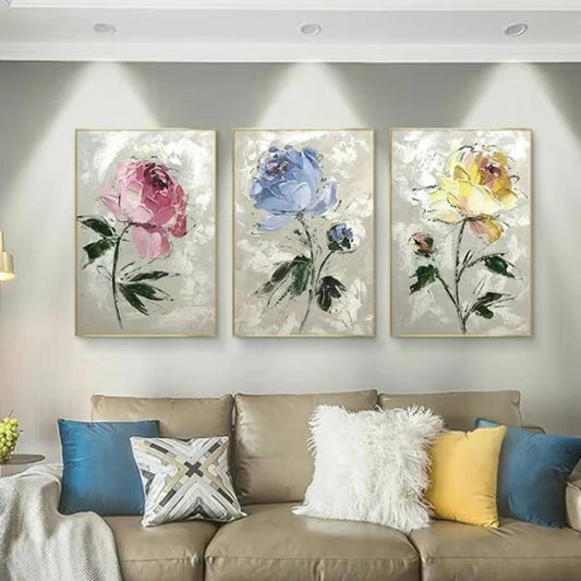 Nordic Abstract Texture Rose Set of 3 Wall Painting