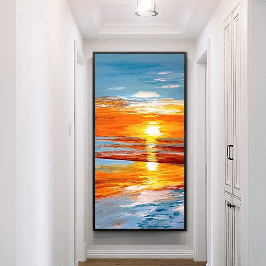 Peaceful Vibrant Seascape Textured Sunset Oil Painting