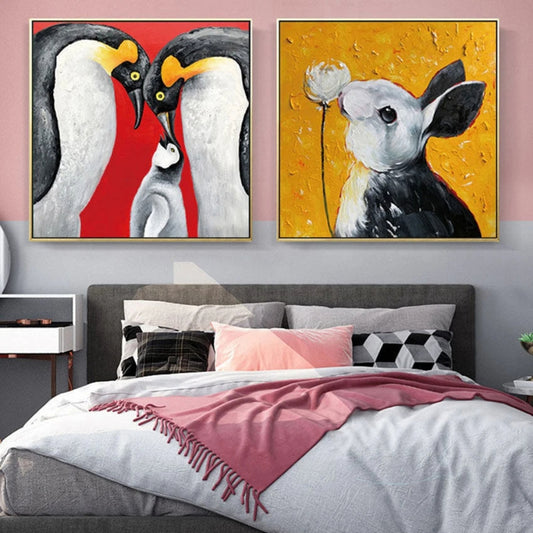 Penguin & Rabbit Kids Bedroom Set of 2 Wall Painting