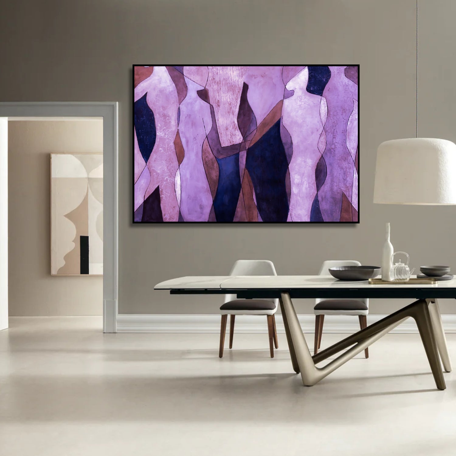 Abstract Pink and Purple Dancing Figures Painting