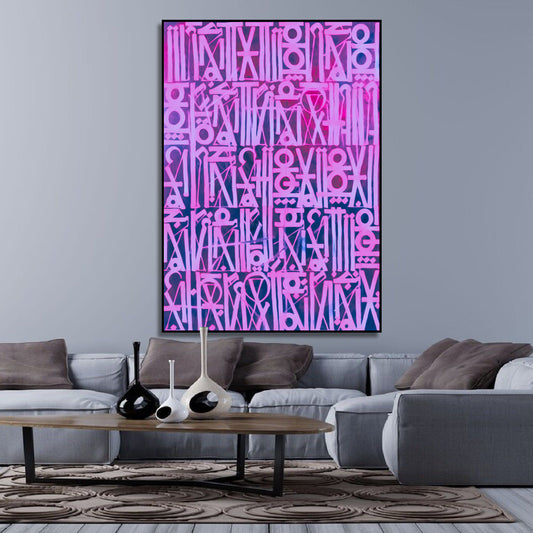 Retna-Inspired Pink Calligraphic Canvas Oil Painting