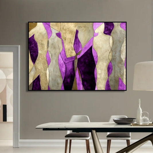 Acrylic Pink and Golden Dancing Figures Abstract Art