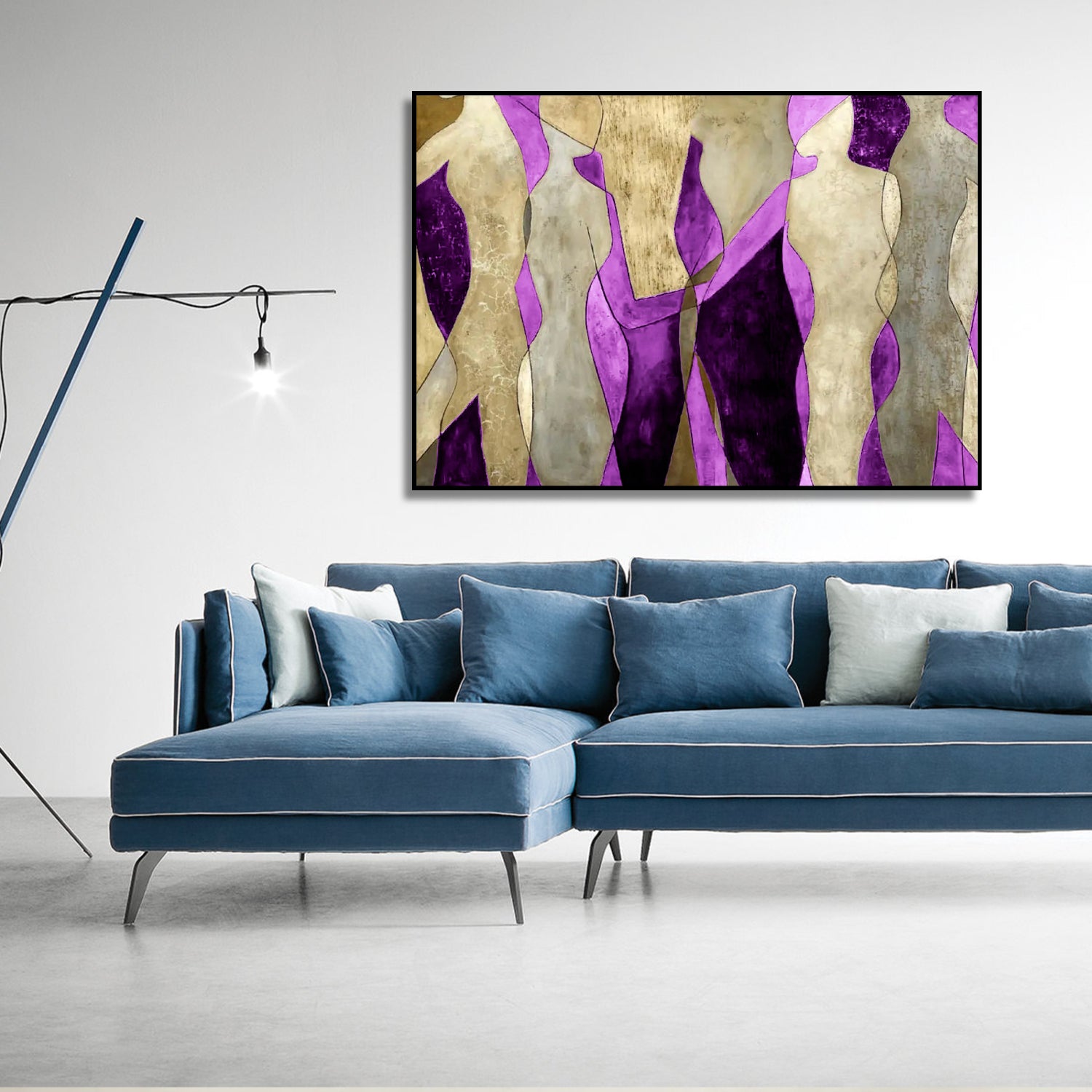 Acrylic Pink and Golden Dancing Figures Abstract Art