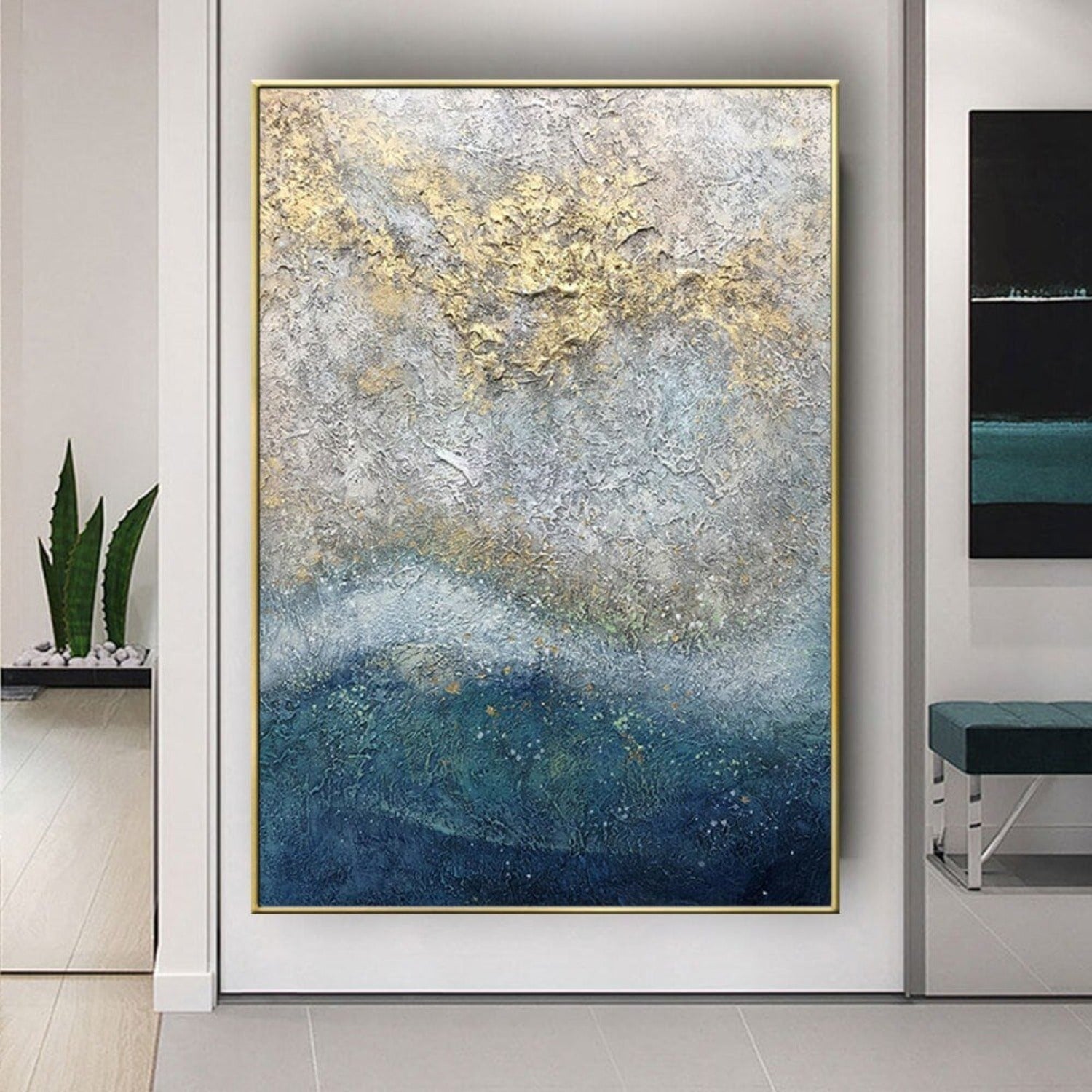 Gold Silver Textured Sea Hand Painted Landscape