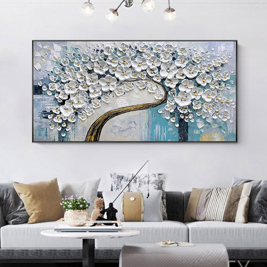 3D White Cherry Tree 100% Hand Painted Floral Art