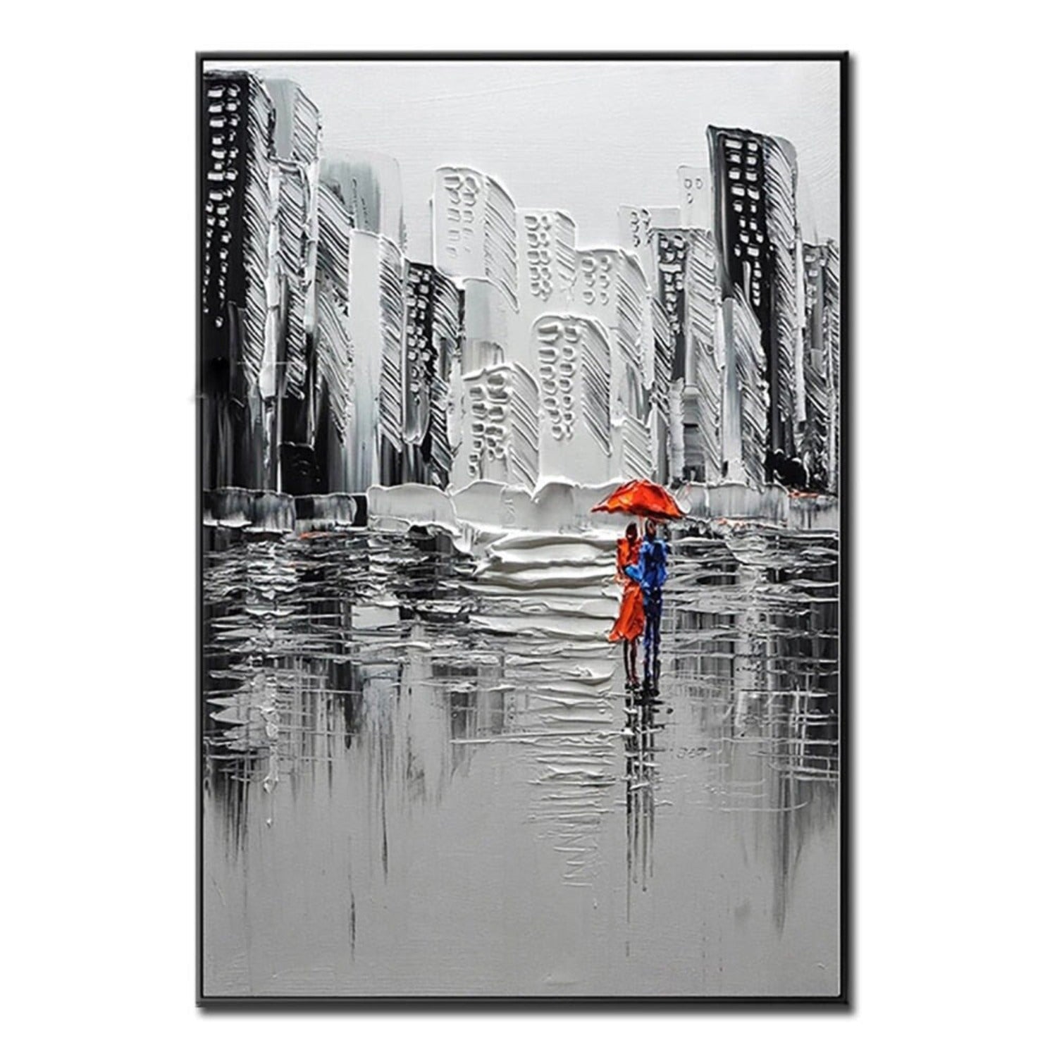 Walking Couple in Rain 100% Hand Painted Cityscape