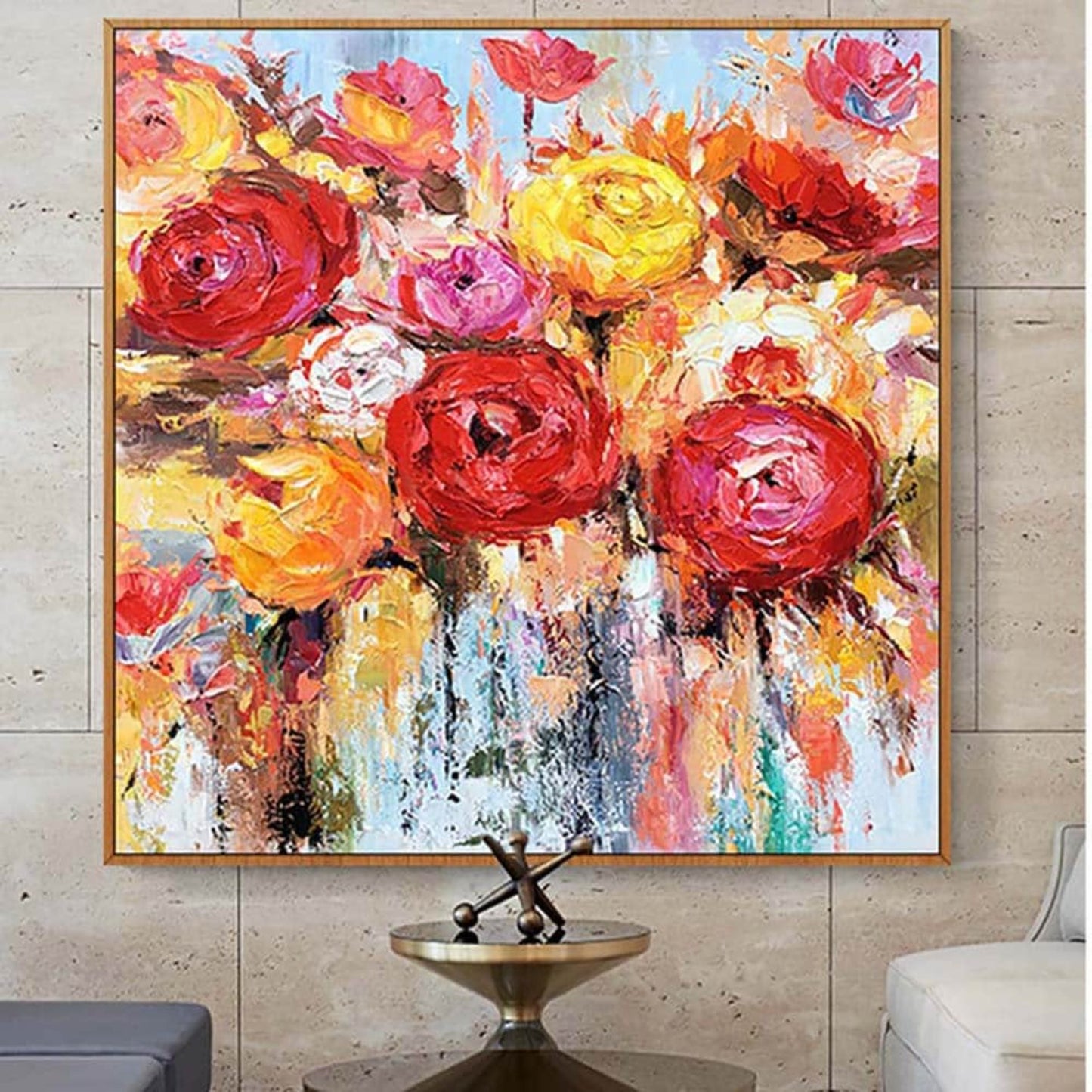 Colourful Blooming Roses Textured Floral Painting