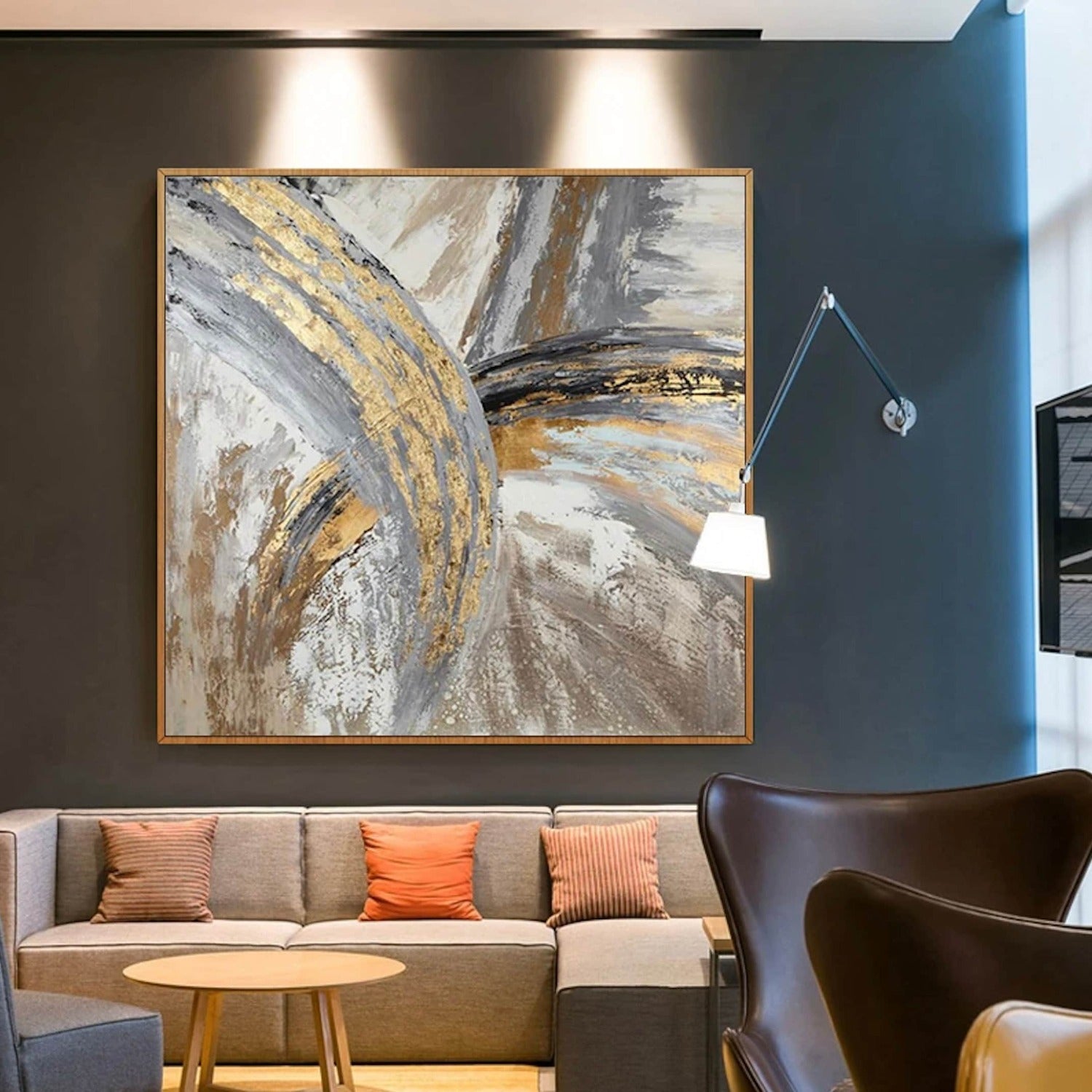 Abstract Gold Grey Crossroads 3D Textured Painting