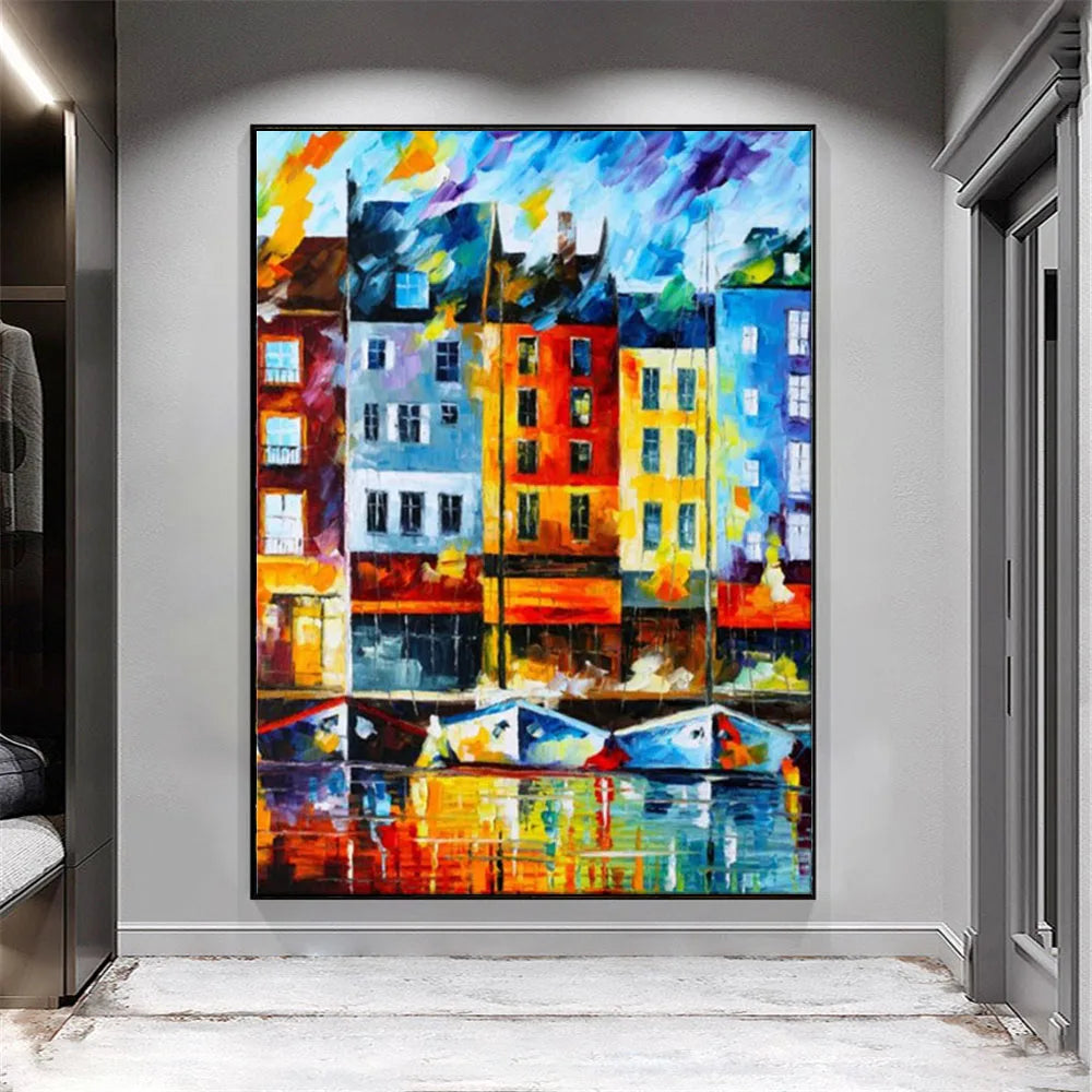 Vibrant Colourful Rainy Architectural Cityscape Painting