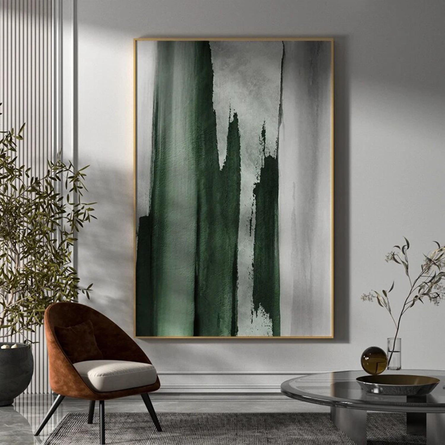 100% Handcrafted Green Minimalist Oil Painting