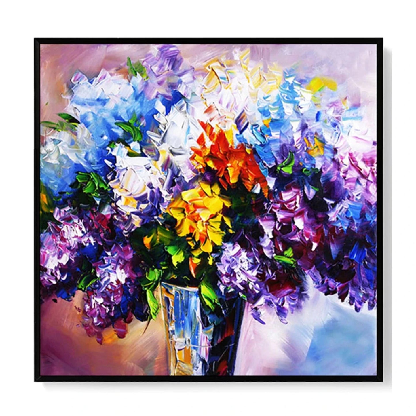 Vivid Colourful Impasto Flowers Textured Modern Painting
