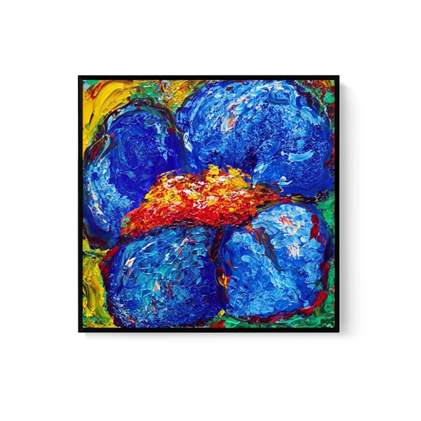 Abstract Blue Flower Heavy Textured Blossom Oil Painting