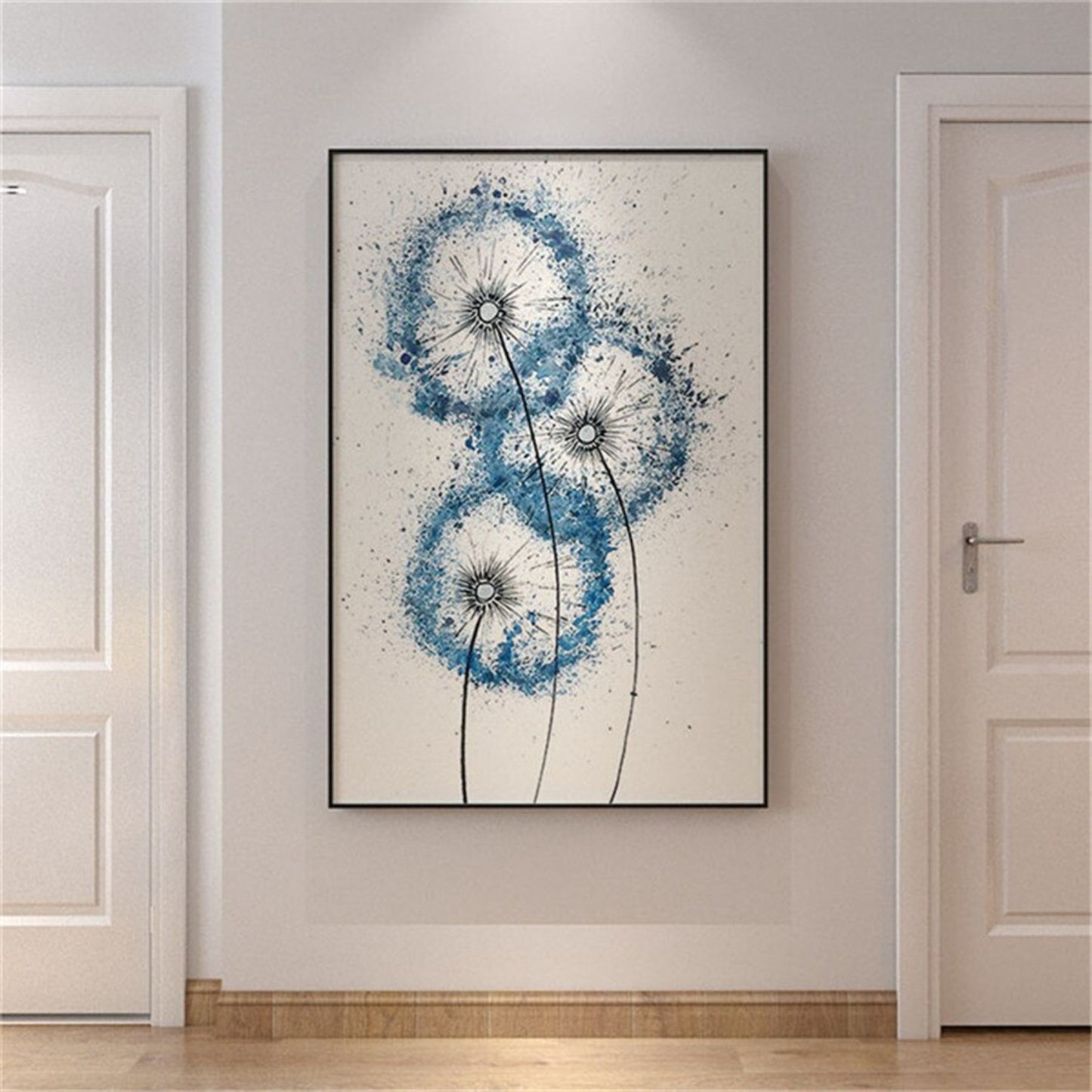 Acrylic Light Blue Dandelion Flowers Wall Painting
