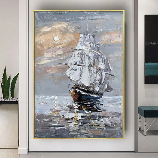 3D Abstract Grey White Sailing Palette Knife Art
