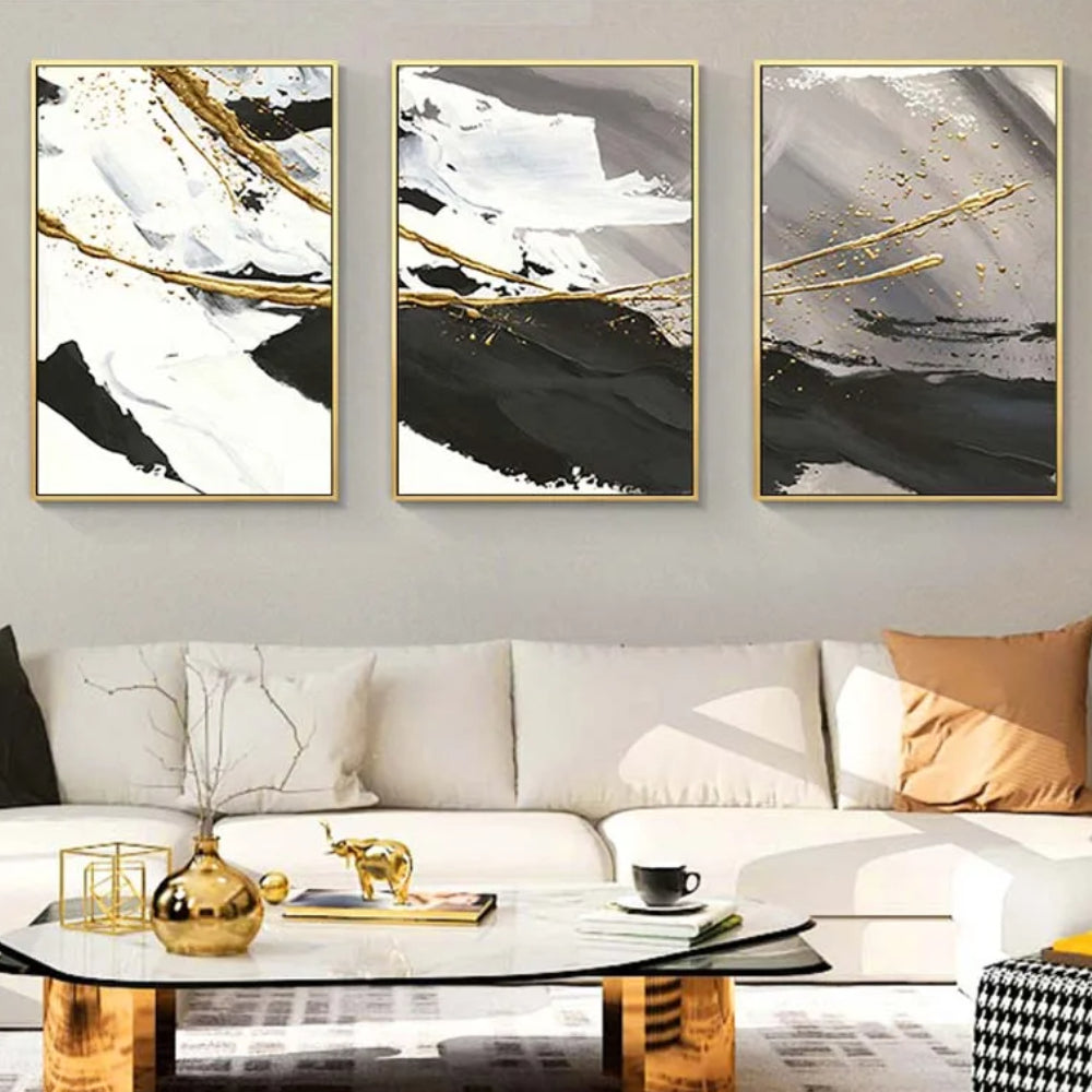 3D Black White Abstract Set of 3 Wall Hanging Textured Art