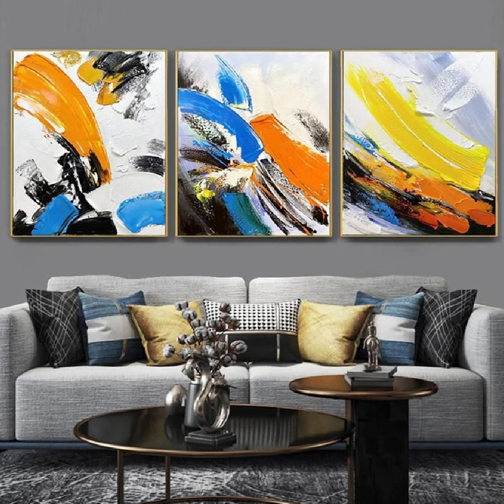3D Colourful Brush Strokes Set of 3 Wall Painting