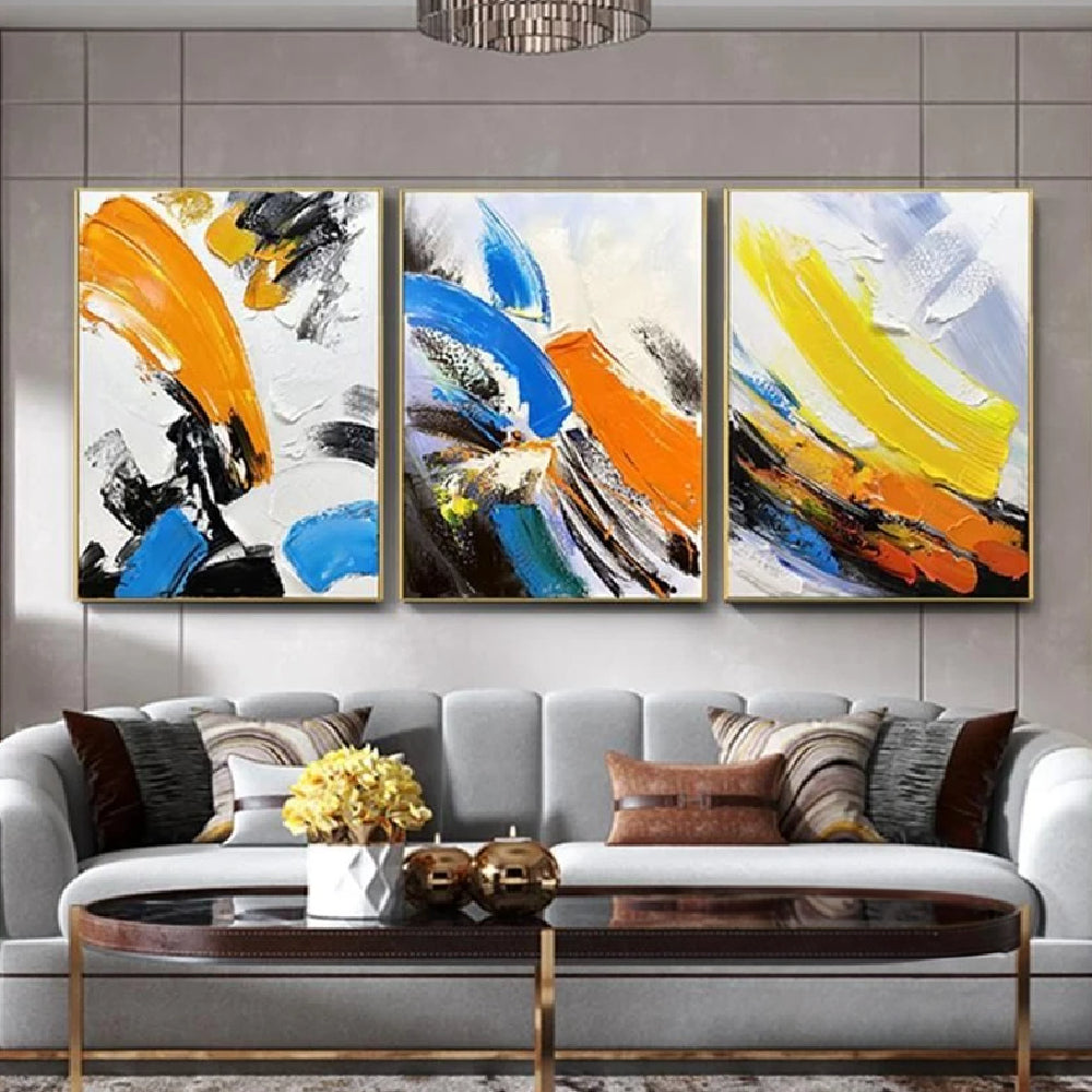 3D Colourful Brush Strokes Set of 3 Wall Painting