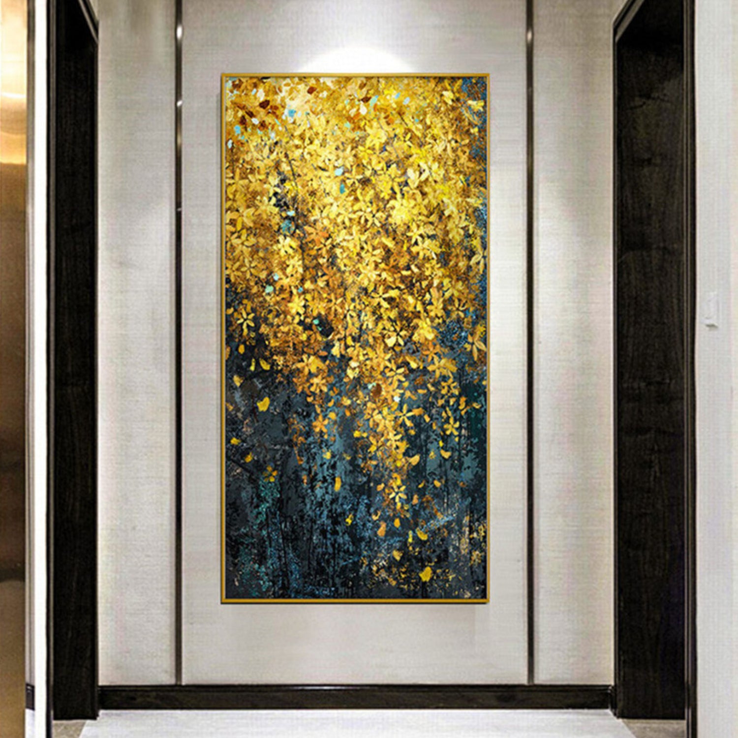 3D Golden Leaves Abstract Canvas Oil Painting