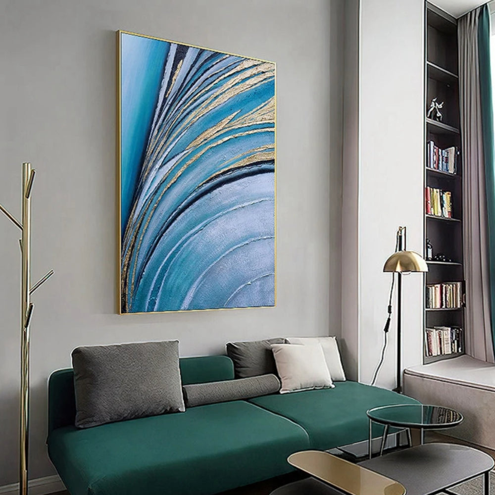 3D Luxury Gold Blue Shade Home Living Wall Art