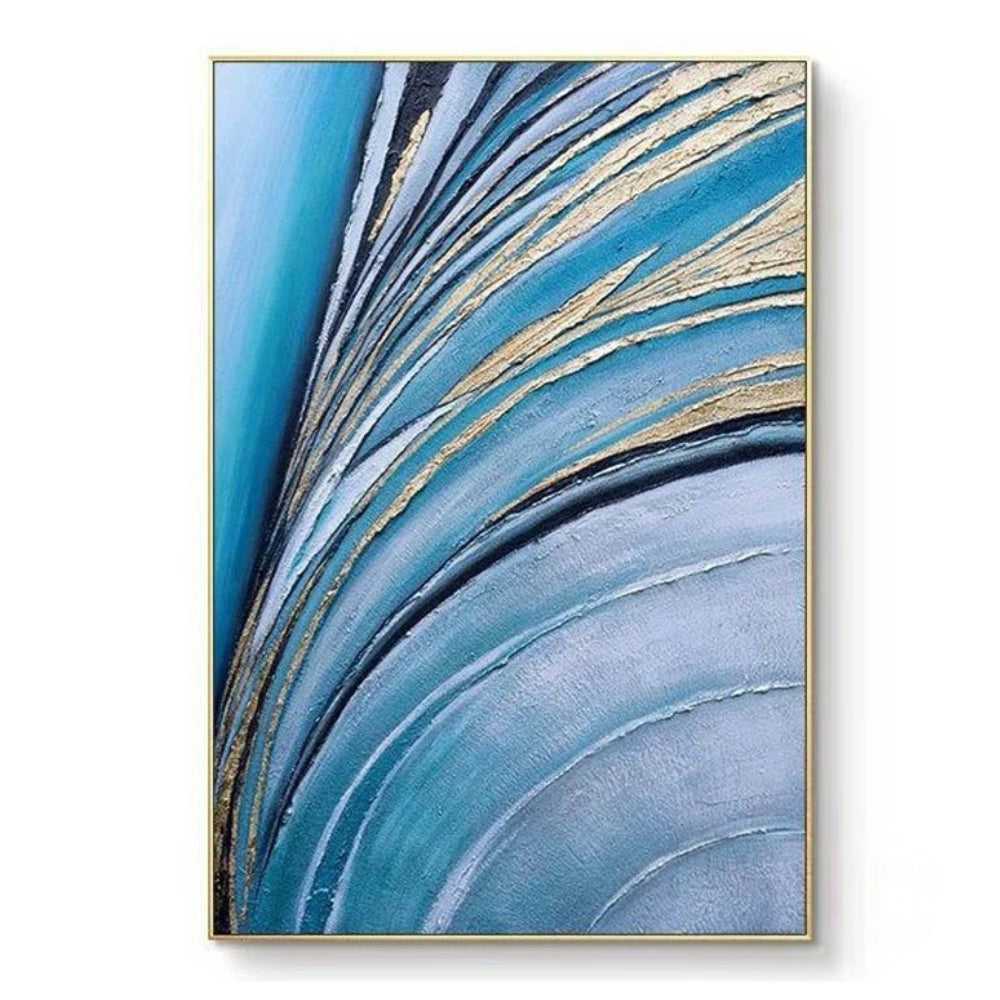 3D Luxury Gold Blue Shade Set of 2 Home Living Wall Art