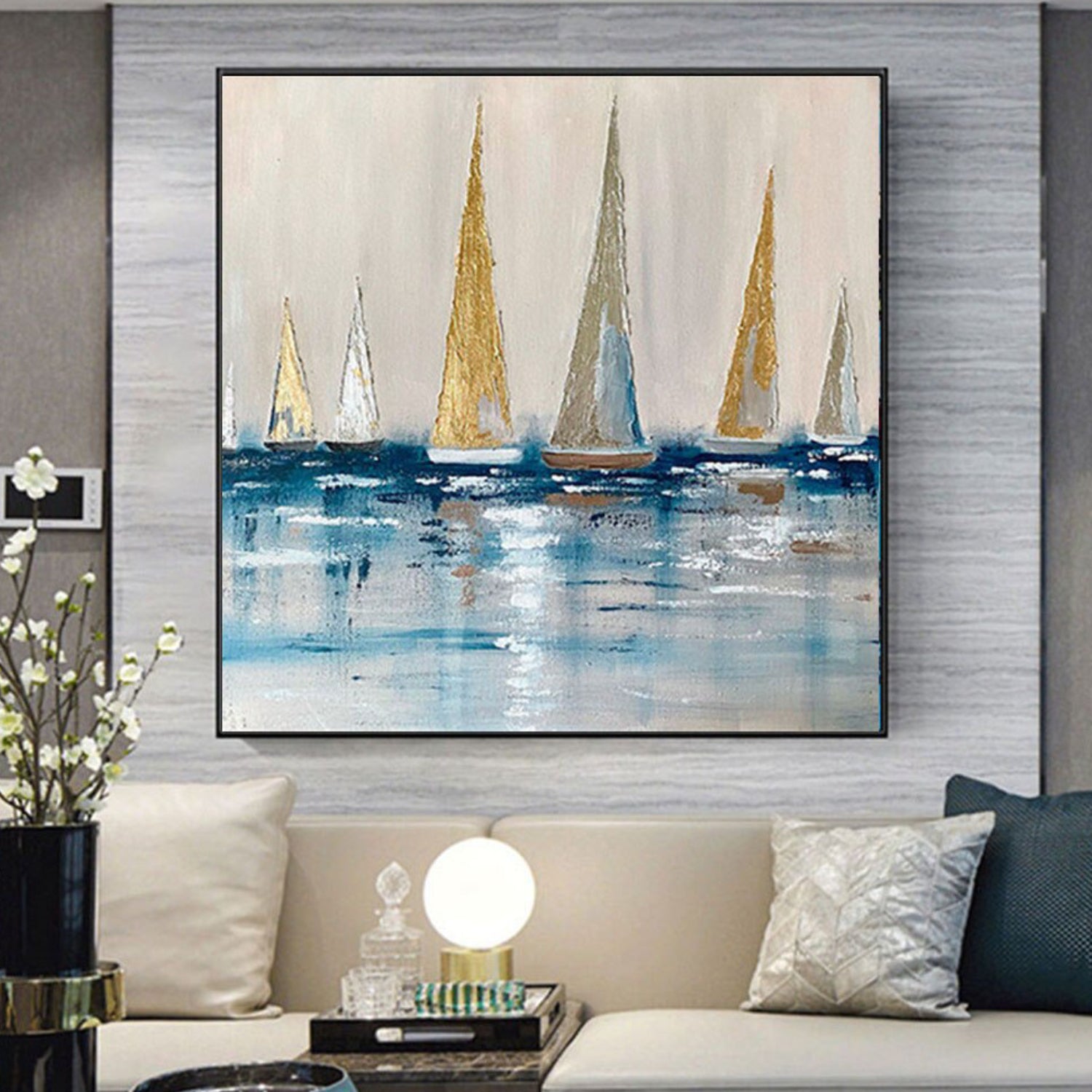 3D Textured Seascape Sailing Boats Oil Painting