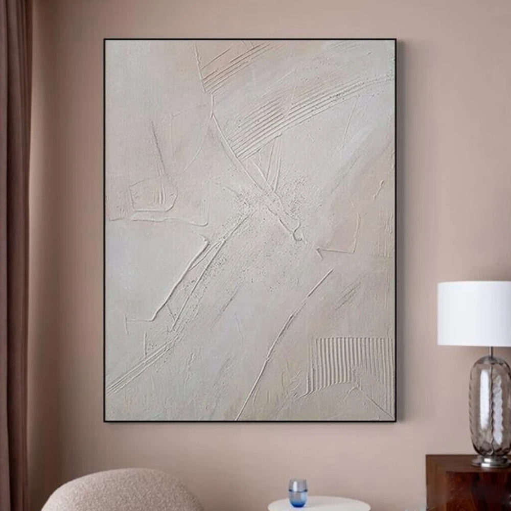 3D White & Beige Minimalist Handmade Abstract Living Room Oil Painting