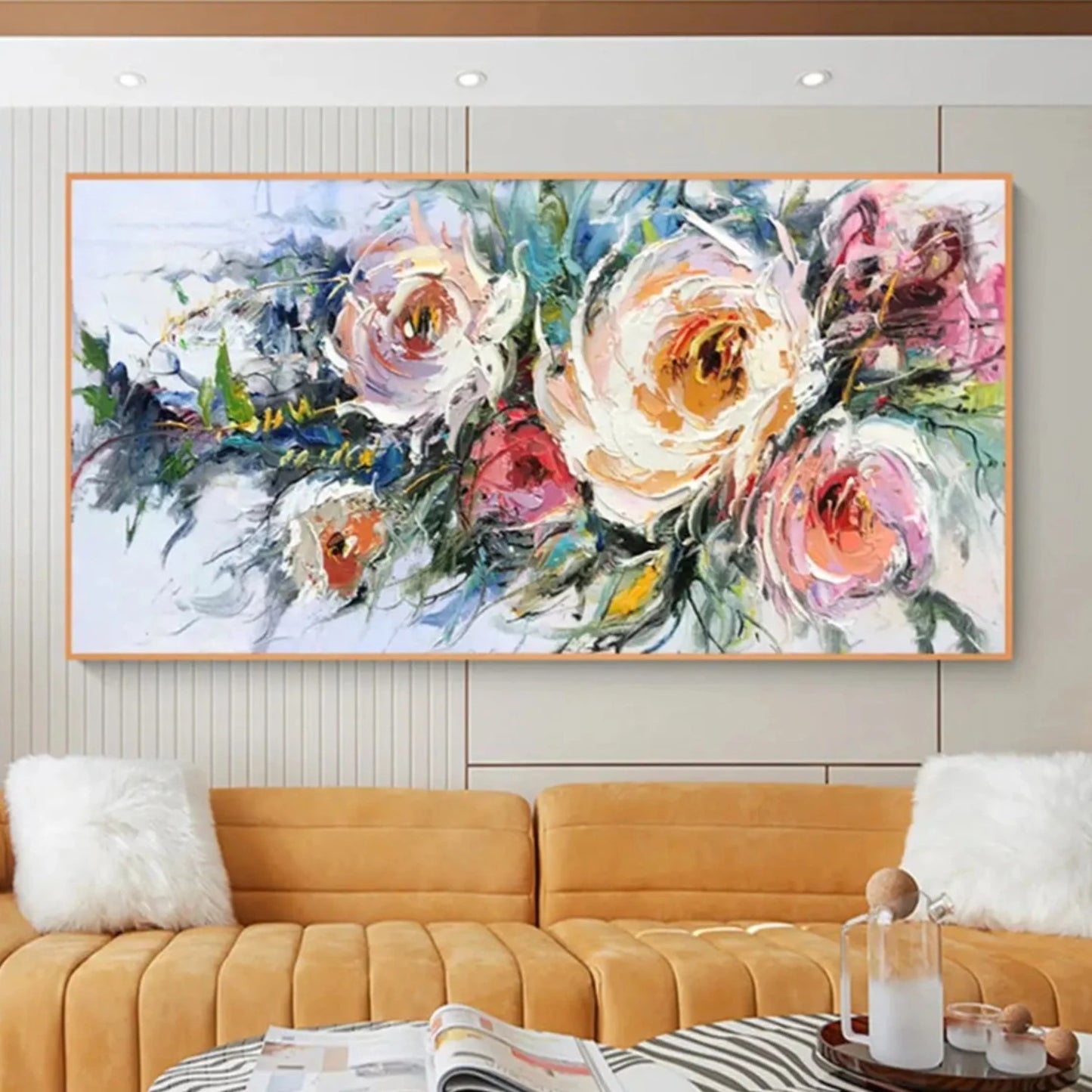 3D Textured Blooming Peony Flower Bouquet Painting