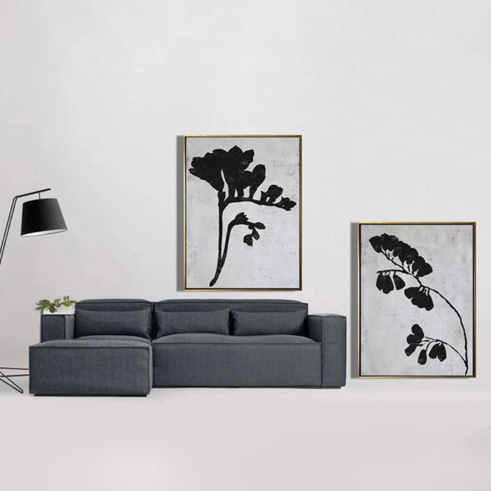  Set of 2 Black White Floral Branches Minimalist Art