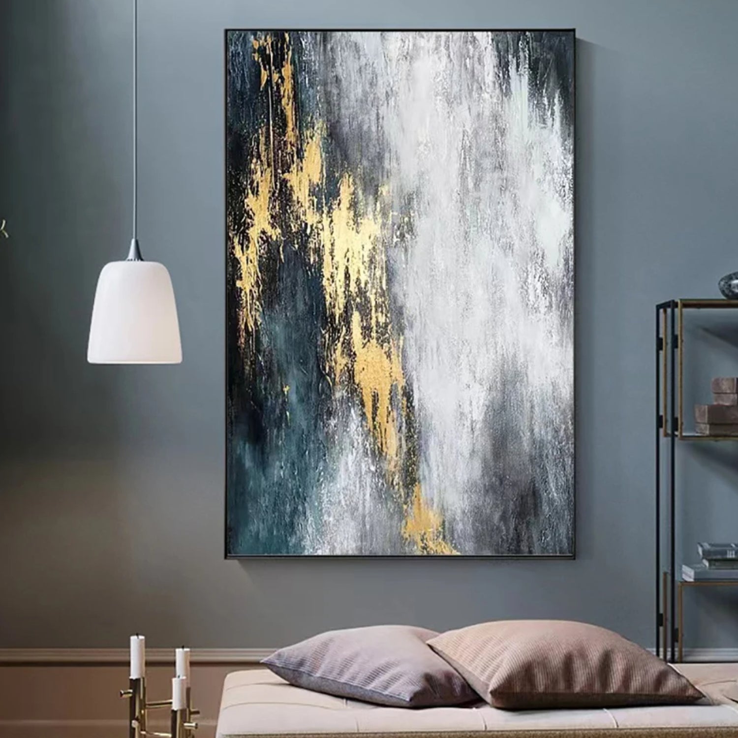 Abstract Seascape Arial View Gold Foil Textured Oil Painting
