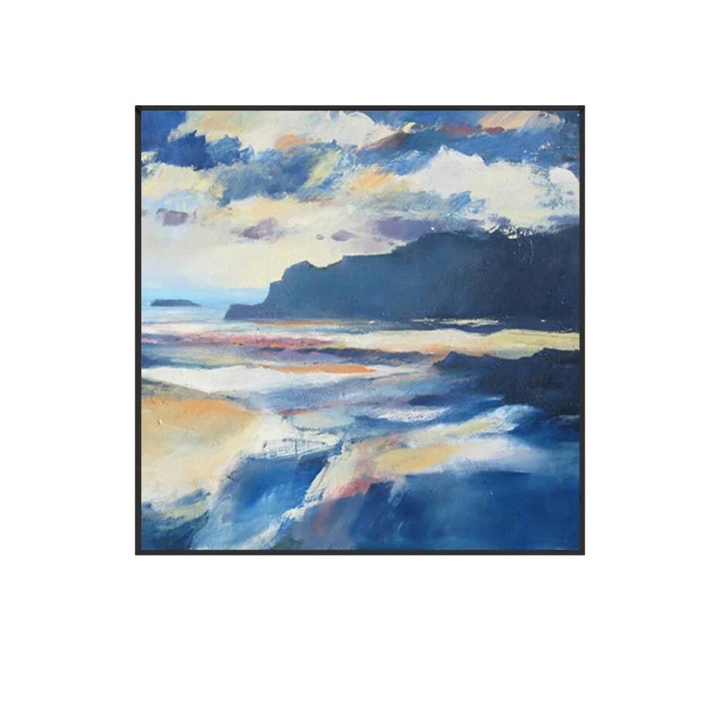 Acrylic Blue Seaside Mountains Abstract Painting