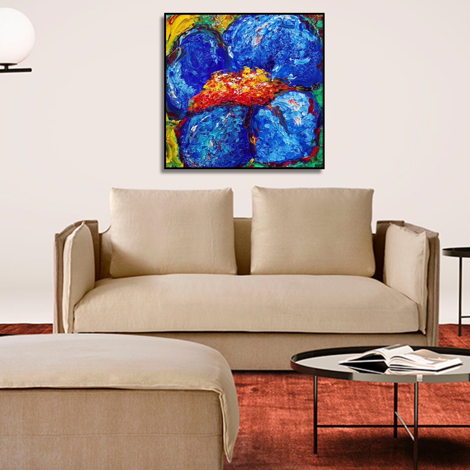 Abstract Blue Flower Heavy Textured Blossom Oil Painting