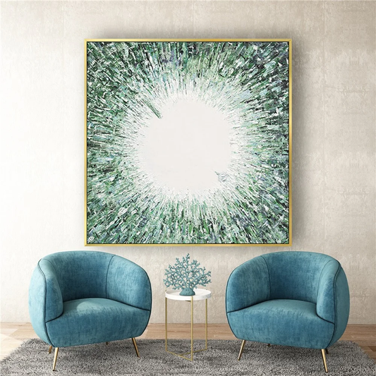 Square Abstract Green Sunburst Textured Painting