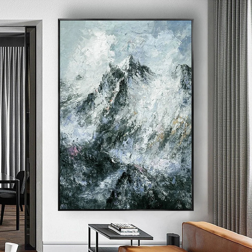 Textured Snow Mountain Peak Landscape Painting