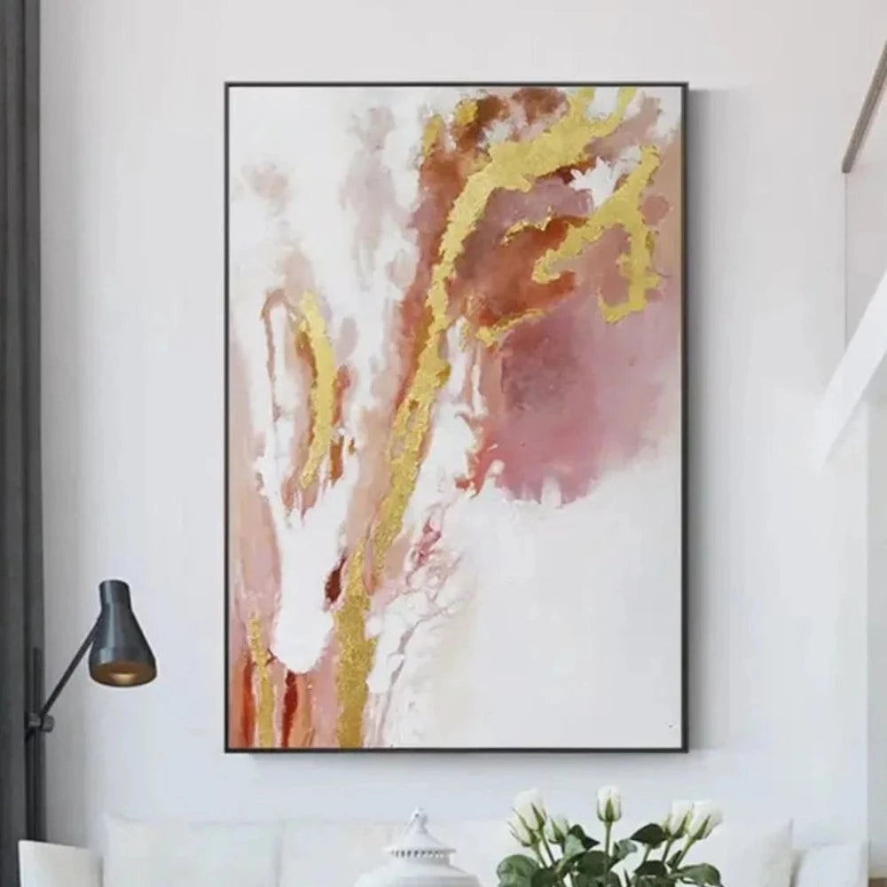 Abstract Pink and Gold Foil Textured Modern Painting