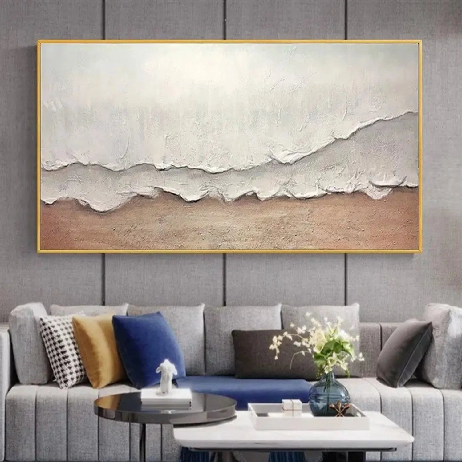 3D Textured Nordic Coastal Canvas Oil Painting