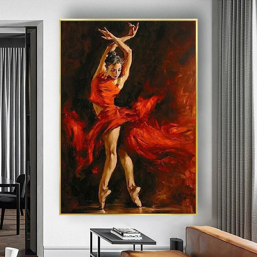 Beautiful Red Dress Dancing Ballerina Nordic Painting