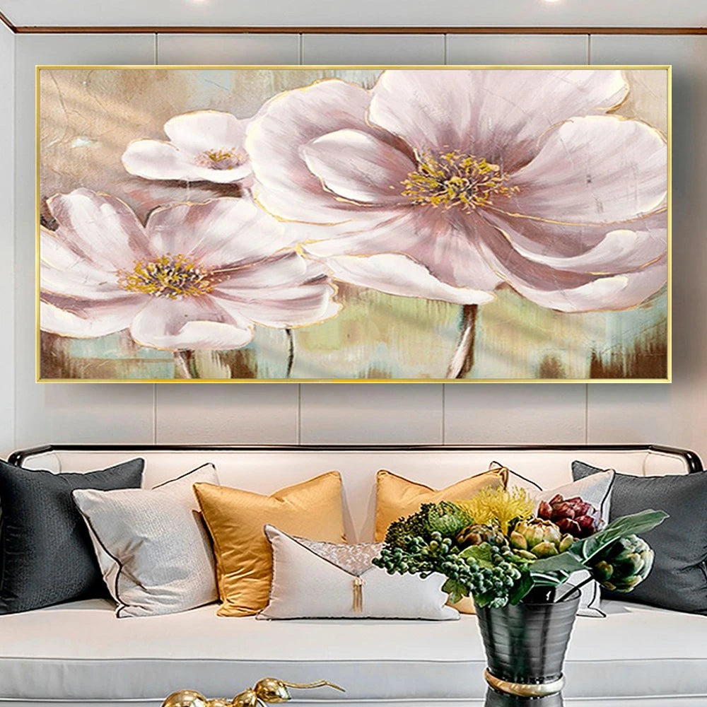 Large Nordic Neutral Colour Magnolia Flowers Painting