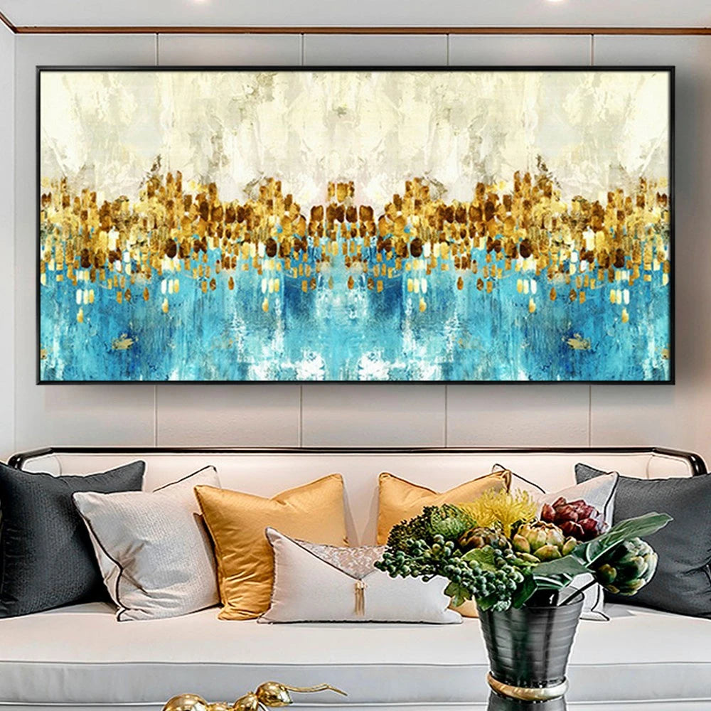 Large Luxury Gold Coins Textured Landscape Painting